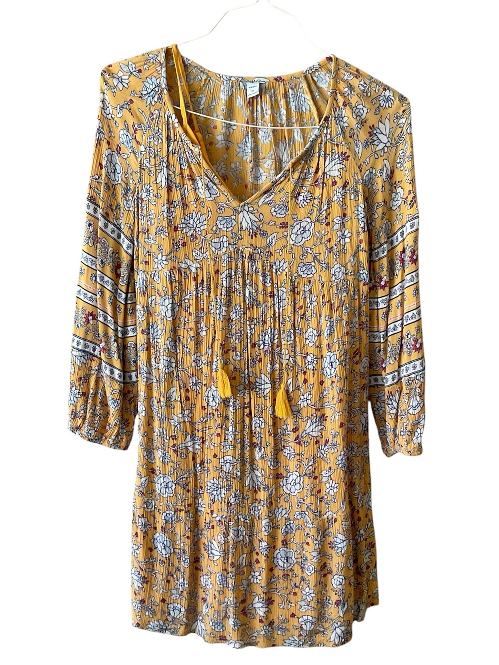 Old Navy Yellow Floral V-Neck Tassel Tunic